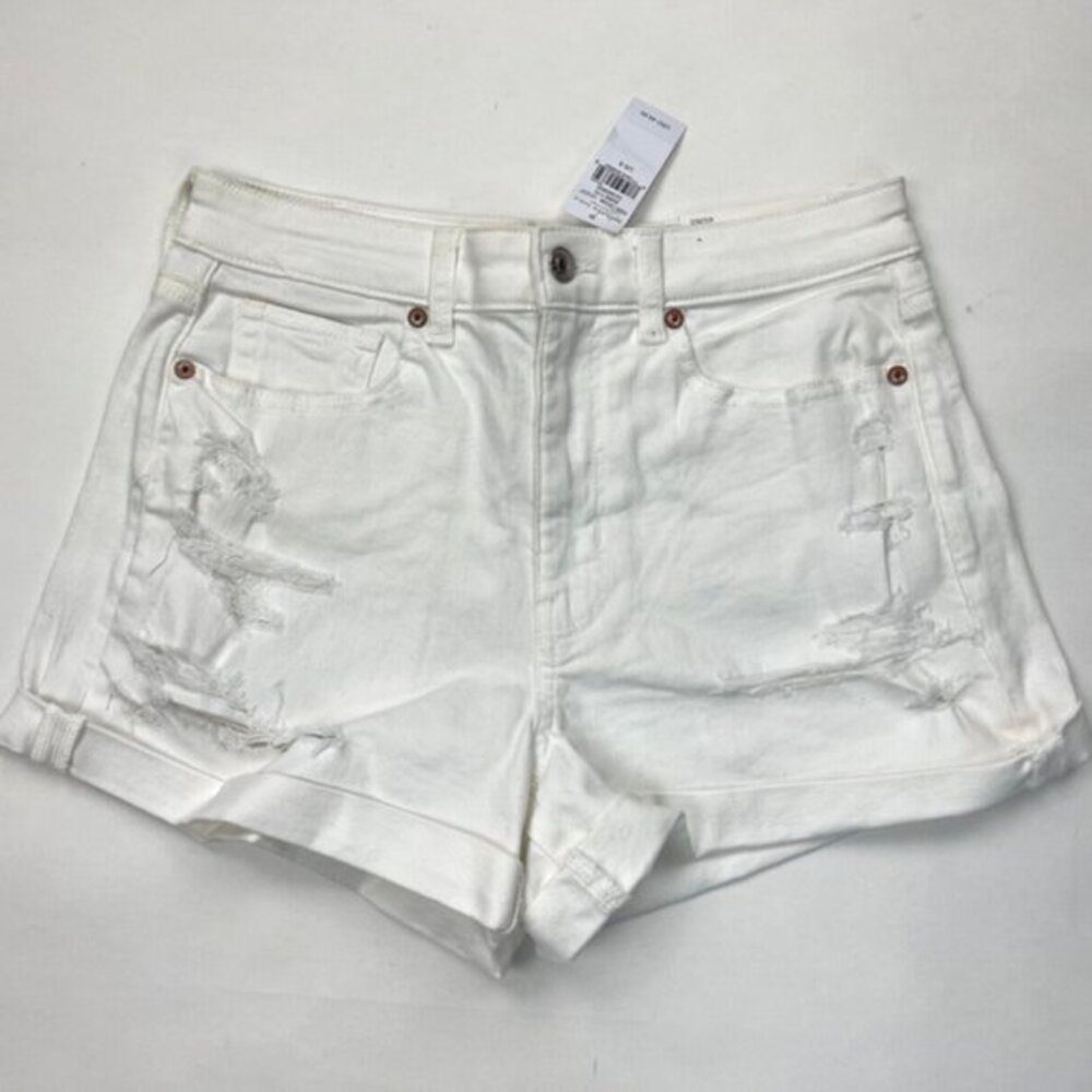 America Eagle Mom Shorts Women 6 28W NWT Stretch Cotton Pockets Distressed White